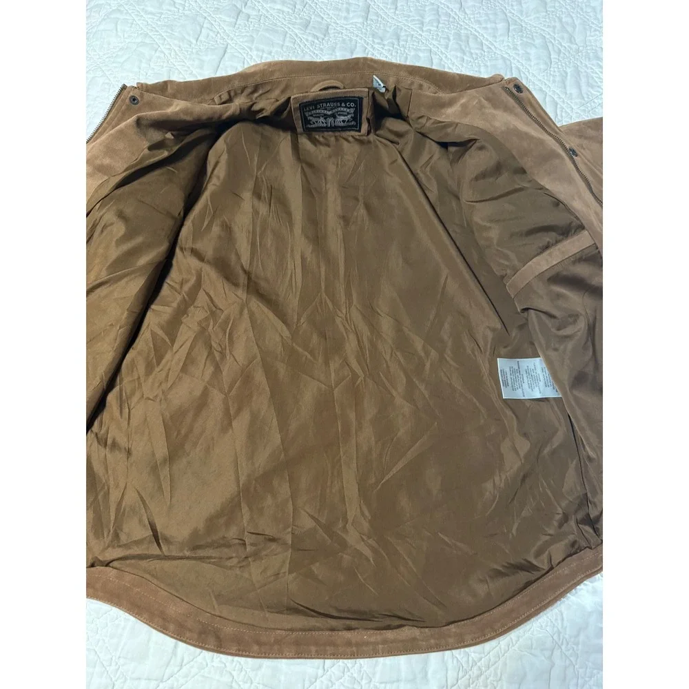 Levis Mens Faux Suede Trucker Jacket Brown Zip Front Snap Shirt Jacket Medium - Picture 7 of 13